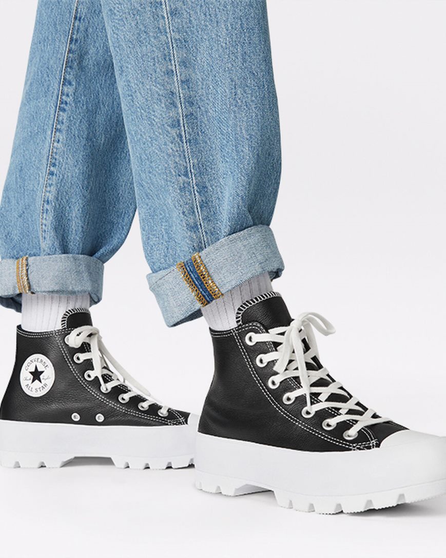 Tenisi Inalti Dama Converse Chuck Taylor All Star Lugged Piele Negrii Albi | RO QKUYT805